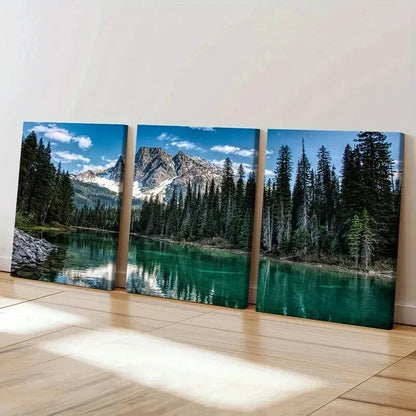 3pcs Mountains Forest River Nature Theme Wall Art Set Canvas Framed 50x70cm - High Quality Print 100% Australian Made Wall Canvas Ready to Hang