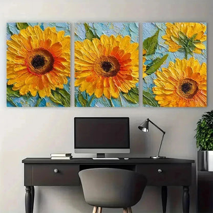 3pcs Sunflower Landscape Orange Painting Perfect Wall Art Set Canvas Framed 50x70cm - High Quality Print 100% Australian Made Wall Canvas Ready to Hang