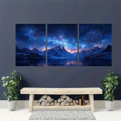3pcs Snow Mountain Starry Sky Decor Wall Art Set Canvas Framed 60x90cm - High Quality Print 100% Australian Made Wall Canvas Ready to Hang - Bella Home Decor