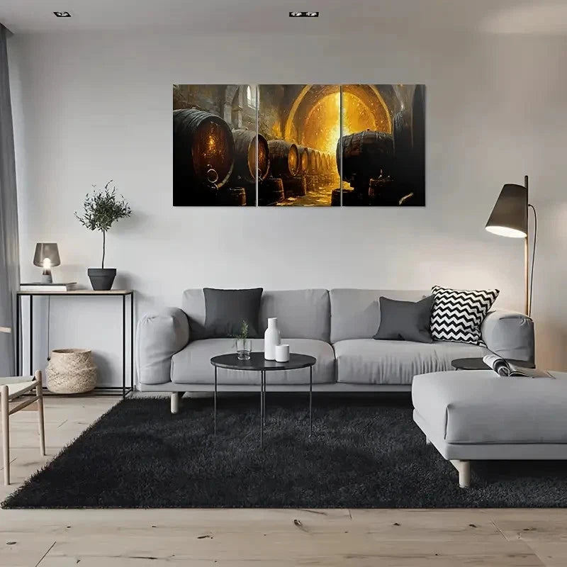 3pcs Golden Barrel Cave Vintage Style Metal Print Ready to Hang Art - Bella Home Decor