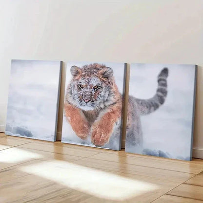 3pcs Striking Snowy Tiger in Action Wall Art Canvas Unframed – High Quality Print 100% Australian Made Wall Canvas