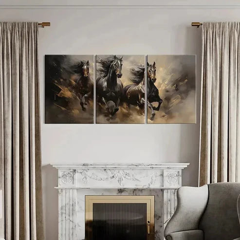 3pcs Galloping Horse Watercolor Style Wall Art Canvas Unframed - High Quality Print 100% Australian Made Wall Canvas - Bella Home Decor