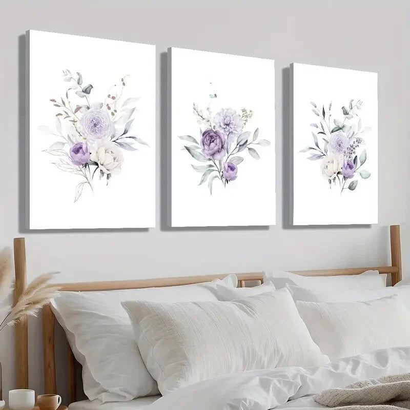 3pcs Bouquet Illustration Plant Flower Perfect Wall Art Set Canvas Framed 40x60cm - High Quality Print 100% Australian Made Wall Canvas Ready to Hang - Bella Home Decor