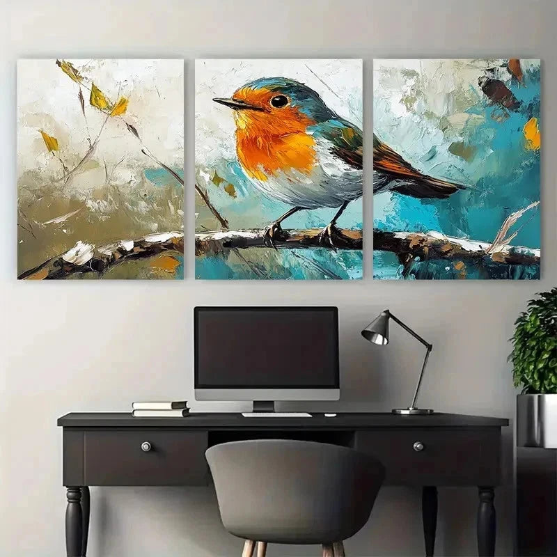 3pcs Bird Brushstroke Oil Painting Perfect Wall Art Set Canvas Framed 50x70cm - High Quality Print 100% Australian Made Wall Canvas Ready to Hang - Bella Home Decor