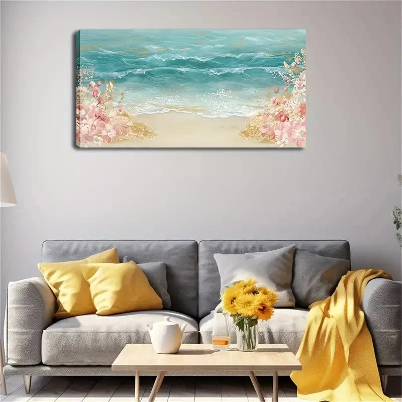 Realistic Ocean Waves In Blue Wall Art canvas office home room framed 120x60cm - Bella Home Decor
