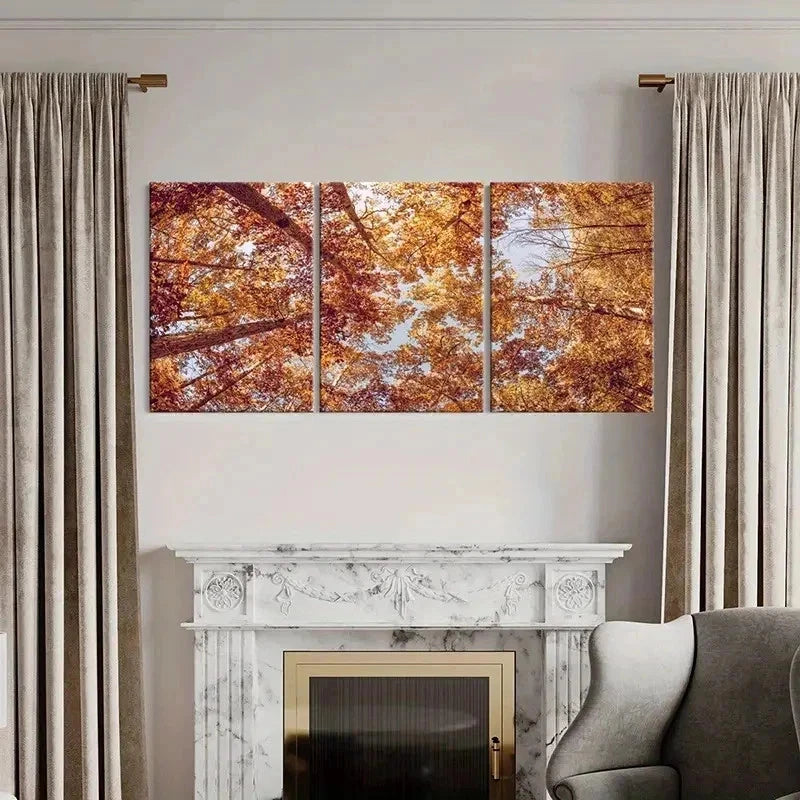 3pcs Autumn Golden Leaves Modern Wall Art Set Canvas Framed 40x60cm - High Quality Print 100% Australian Made Wall Canvas Ready to Hang - Bella Home Decor