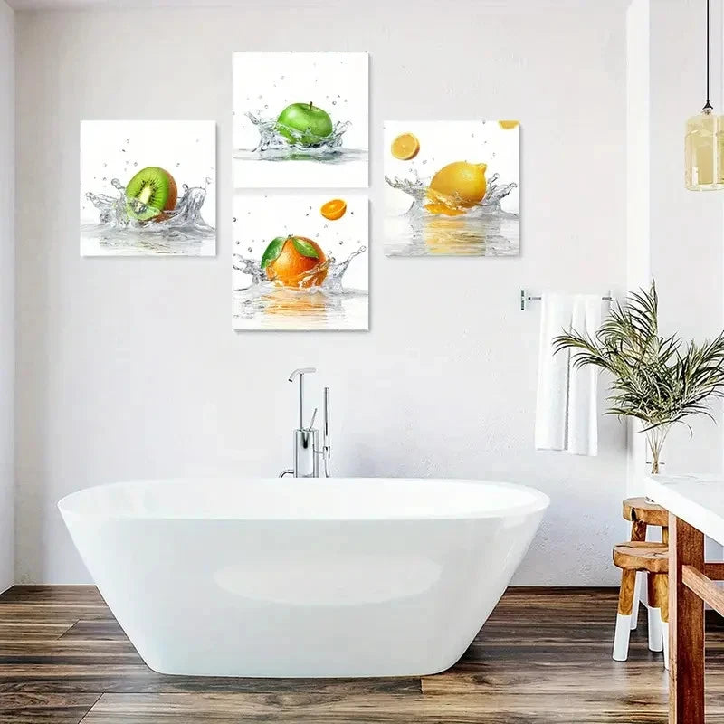 4pcsFresh Friuts In Water Wall Art Canvas Framed