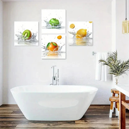 4pcsFresh Friuts In Water Wall Art Canvas Framed