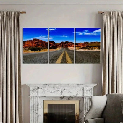3pcs Road Sky Rocks and Mountain Wall Art Set Canvas Framed 60x90cm - High Quality Print 100% Australian Made Wall Canvas Ready to Hang