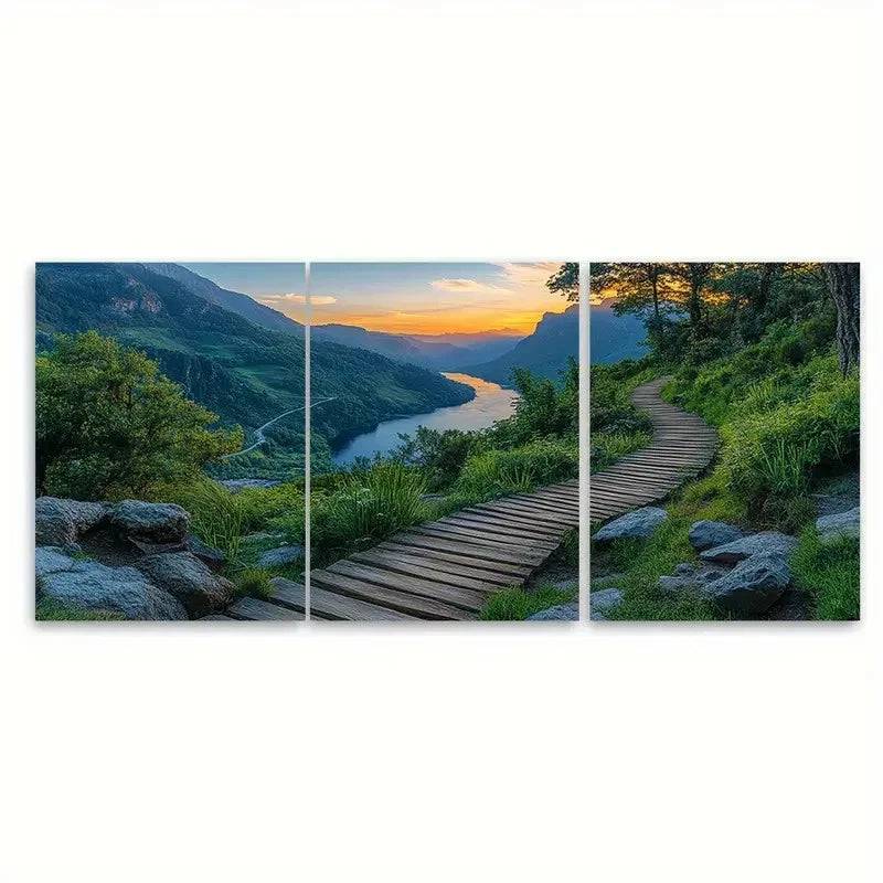 3pcs Walkway Canvas Art Mao River RI  Wall Art Set Canvas Framed 50x70cm - High Quality Print 100% Australian Made Wall Canvas Ready to Hang - Bella Home Decor