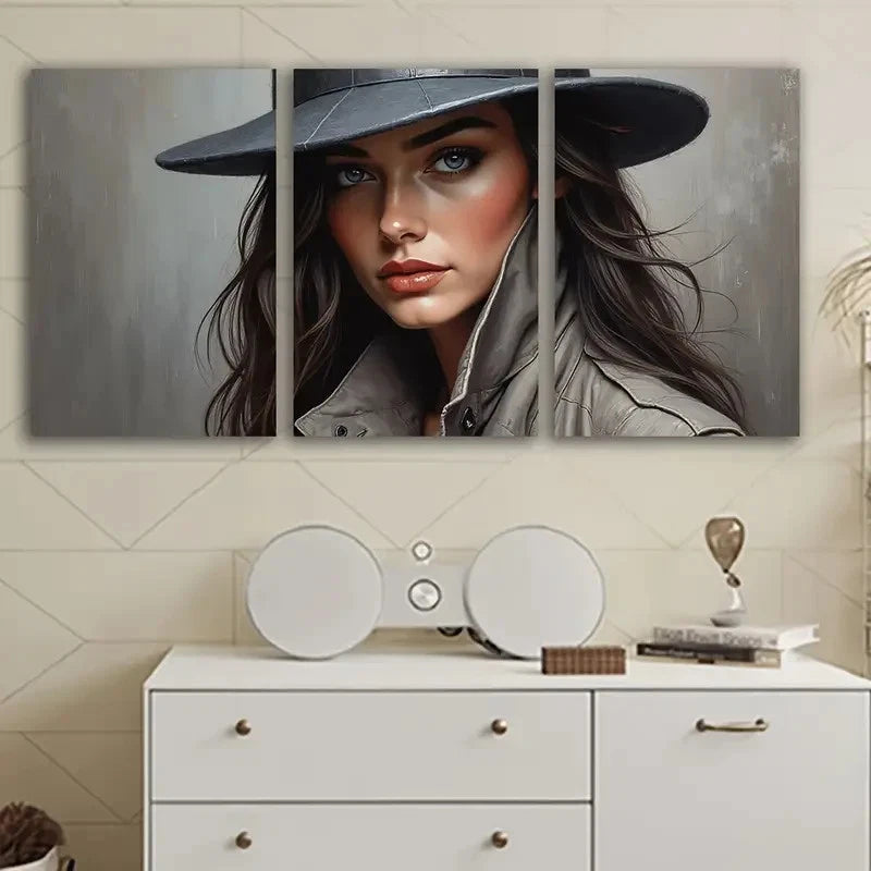 3pcs Stylish Woman Portrait Spray Painted Art Wall Art Set Canvas Framed 50x70cm - High Quality Print 100% Australian Made Wall Canvas Ready to Hang
