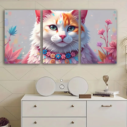 3pcs Vertical Cat Orange Tabby Paintings Wall Art Set Canvas Framed 40x60cm - High Quality Print 100% Australian Made Wall Canvas Ready to Hang