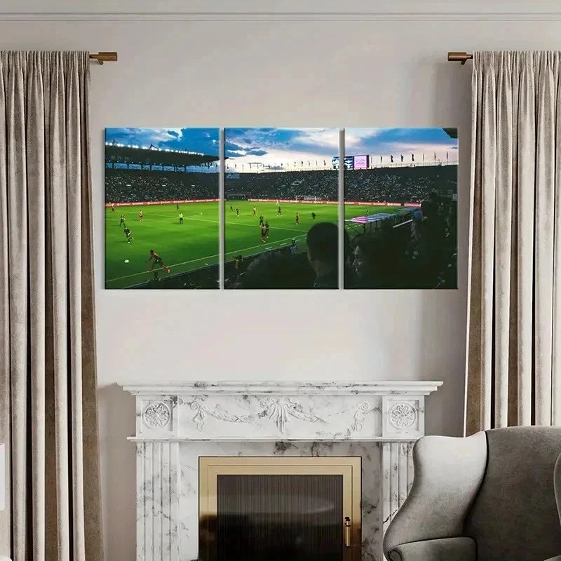 3pcs Players and Fans in the Football Stadium Wall Art Set Canvas Framed 50x70cm - High Quality Print 100% Australian Made Wall Canvas Ready to Hang