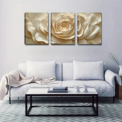3pcs Flower Design in Beige & White Wall Art Set Canvas Unframed - High Quality Print 100% Australian Made Wall Canvas - Bella Home Decor
