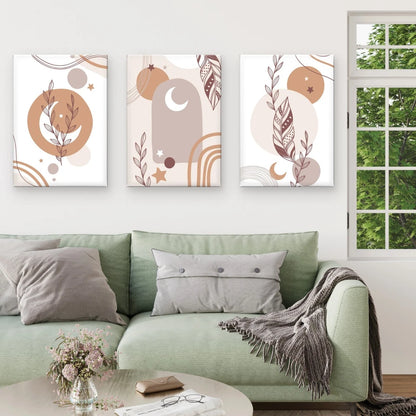 3pcs Modern Boho Neutral Abstract Beige Wall Art Set Canvas Framed 50x70cm - High Quality Print 100% Australian Made Wall Canvas Ready to Hang