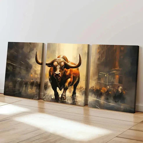 3pcs Abstract Aesthetic Charging Bull Wall Art Canvas Unframed - High Quality Print 100% Australian Made Wall Canvas