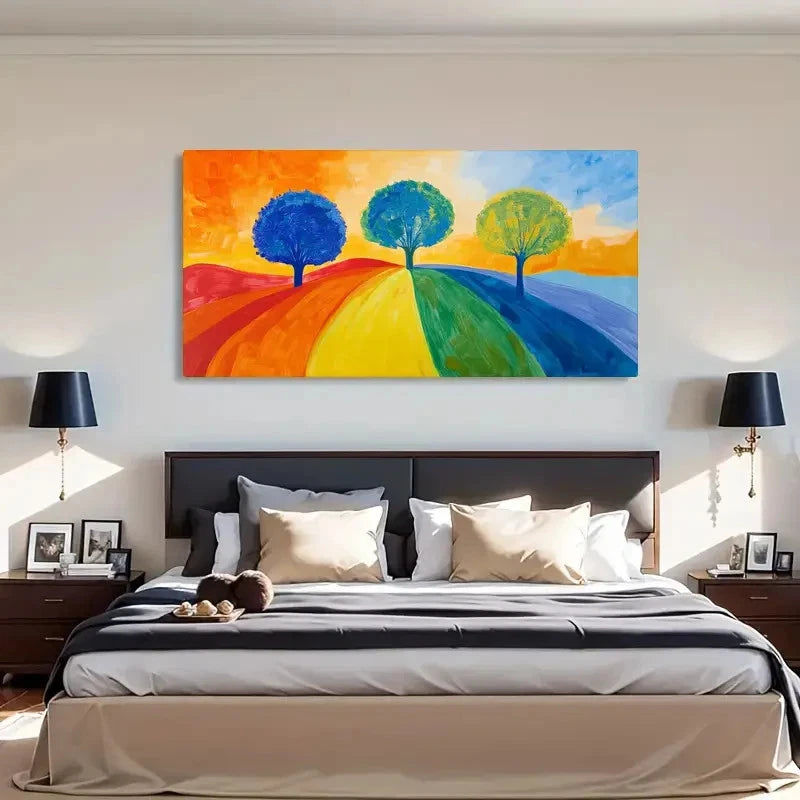Vibrant Tree Landscape Colorful Wall Art Canvas Office Home Room Framed 120x60cm - Bella Home Decor