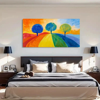 Vibrant Tree Landscape Colorful Wall Art Canvas Office Home Room Framed 120x60cm - Bella Home Decor