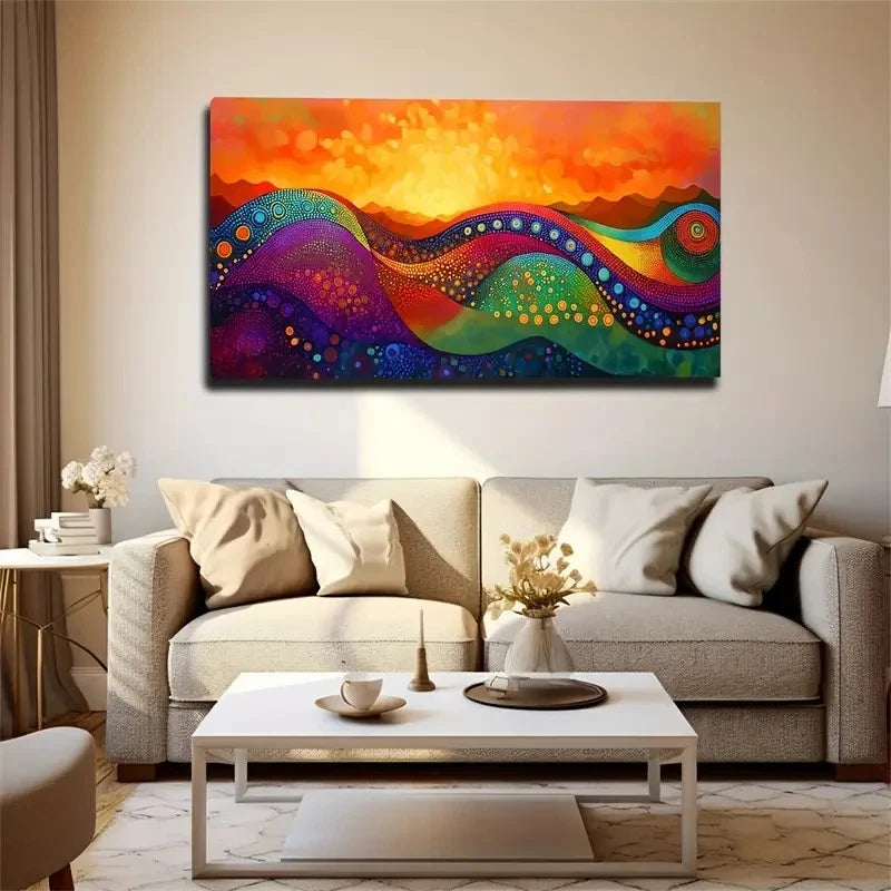 Vibrant Abstract Mountain Lands Wall Art Canvas Office Home Room Framed 120x60cm