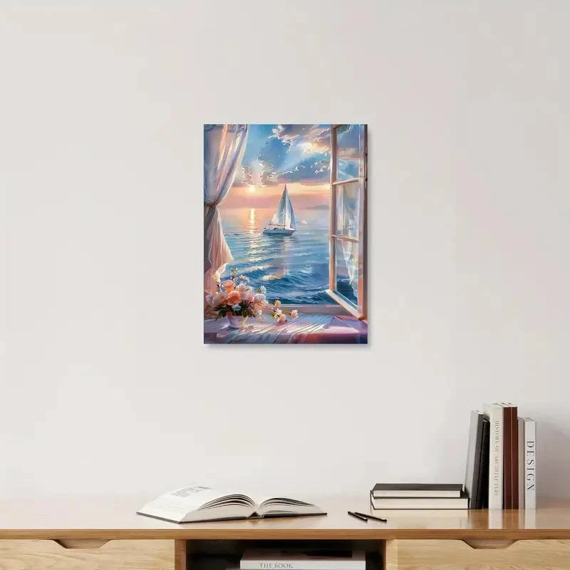 Beautiful Serene Seascape with Sailing Ship Painting 40x60cm Metal Print Ready to Hang