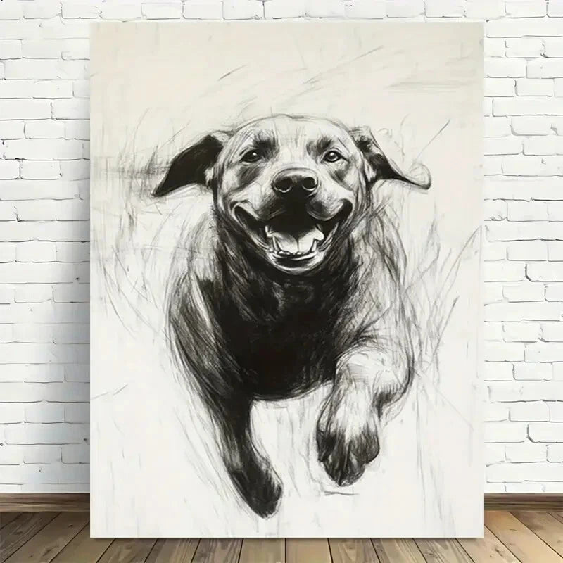 Beautiful Joyful Canine Charcoal Sketch Painting 40x60cm Metal Print Ready to Hang - Bella Home Decor