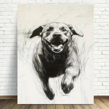 Beautiful Joyful Canine Charcoal Sketch Painting 40x60cm Metal Print Ready to Hang - Bella Home Decor