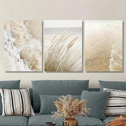 3pcs Beach & Coastal Wave Style Metal Print Ready to Hang Art - Bella Home Decor