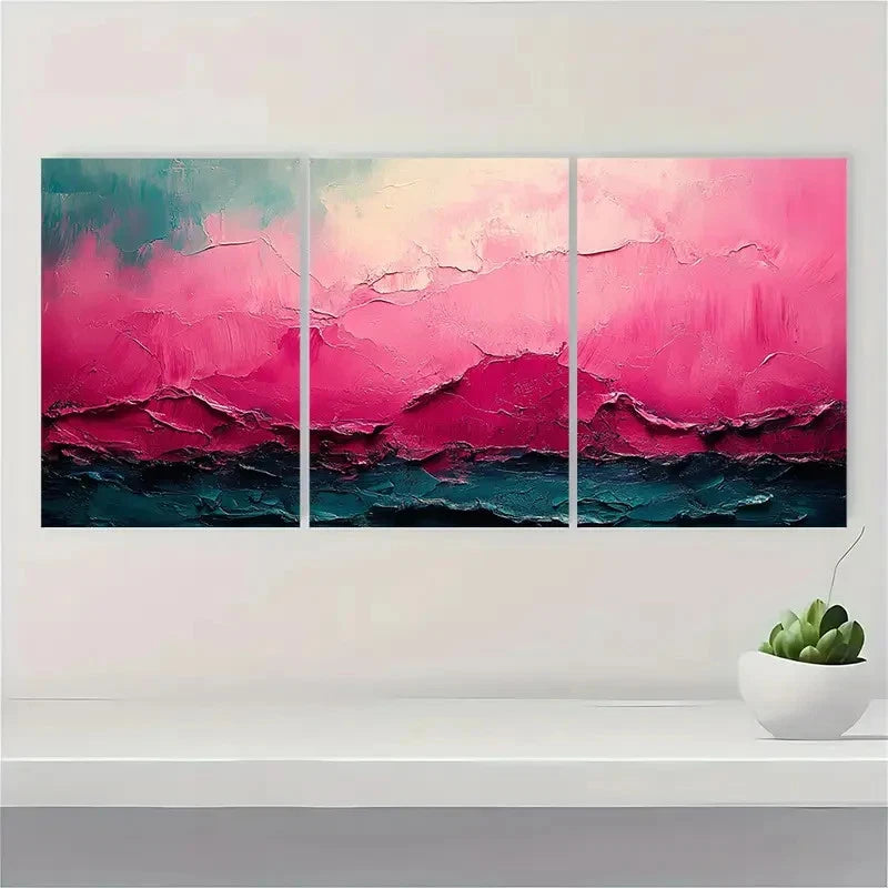 3pcs Hot Pink Emerald Green Coastal JK  Wall Art Set Canvas Framed 50x70cm - High Quality Print 100% Australian Made Wall Canvas Ready to Hang