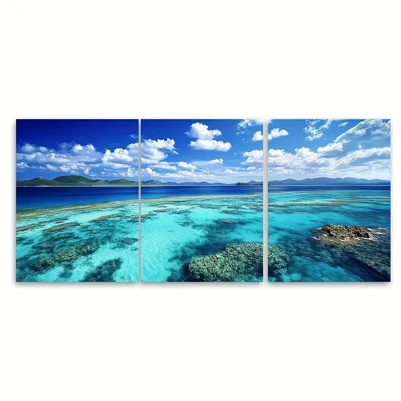3pcs Whitsunday Barrier Reef Art AustralianWall Art Set Canvas Framed 60x90cm - High Quality Print 100% Australian Made Wall Canvas Ready to Hang