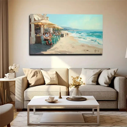 Vibrant Seaside Resort Beach Wall Art Canvas Office Home Room Framed 120x60cm