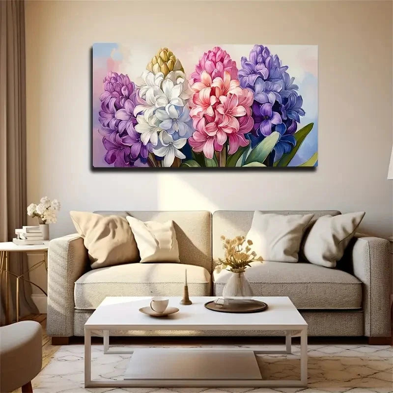 Vibrant Lilac Flowers Modern Wall Art Canvas Office Home Room Framed 120x60cm