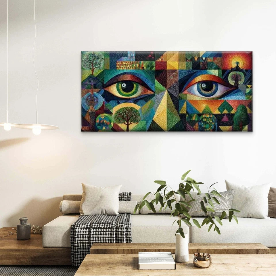 Abstract Geometric Face Wall Art Canvas Office Home Room Framed 120x60cm