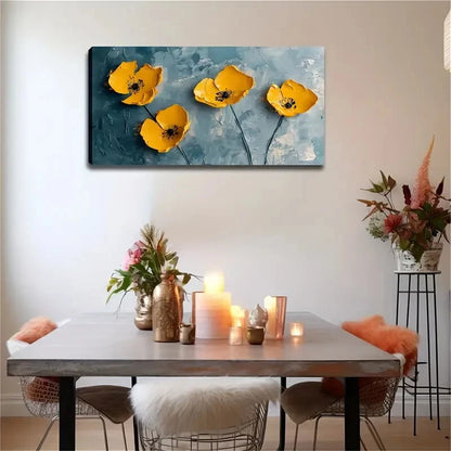 Modern Design Yellow Flowers Wall Art Canvas Office Home Room Framed 120x60cm - Bella Home Decor