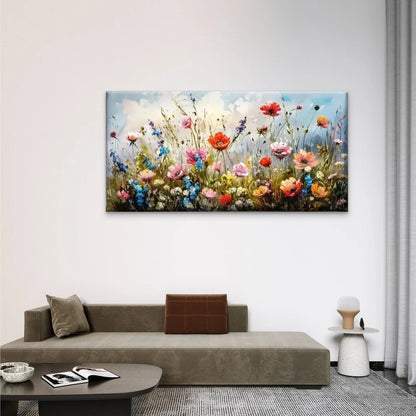 Field Flower Nature Perfect Wall Art Canvas Office Home Room Framed 120x60cm