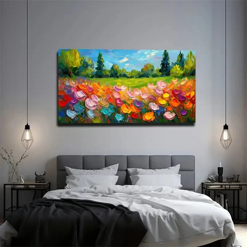 Bohemian Wildflowers Wall Art Canvas Office Home Room Framed 120x60cm
