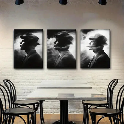 3pcs Vintage Noir Smoking Man Cinematic Perfect Wall Art Set Canvas Unframed - High Quality Print 100% Australian Made Wall Canvas