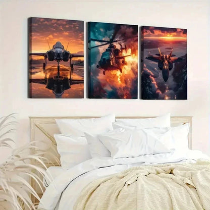3pcs Murals Showing Military Aircraft Perfect Wall Art Set Canvas Framed 60x90cm - High Quality Print 100% Australian Made Wall Canvas Ready to Hang