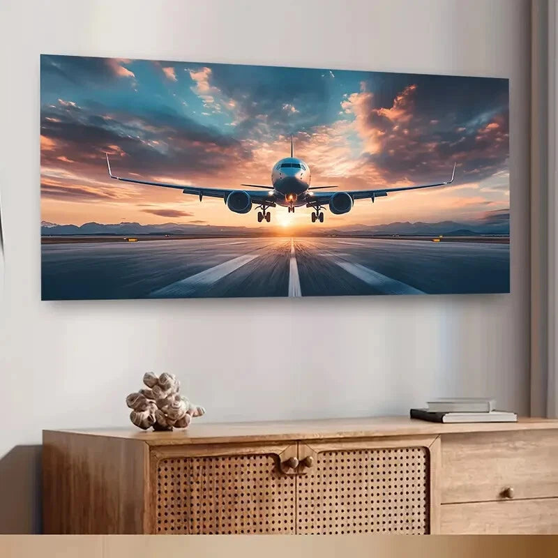 Stunning Airplane Sunset Wall Art wall canvas office home room framed 120x60cm - Bella Home Decor