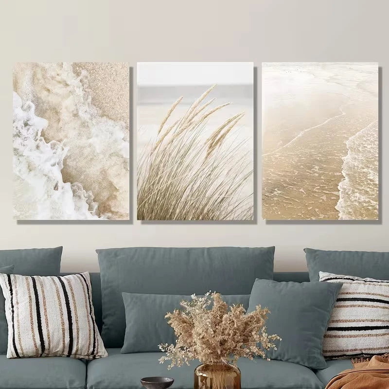 3pcs Beach Coast Art, Seaside Plant Metal Print Ready to Hang Art