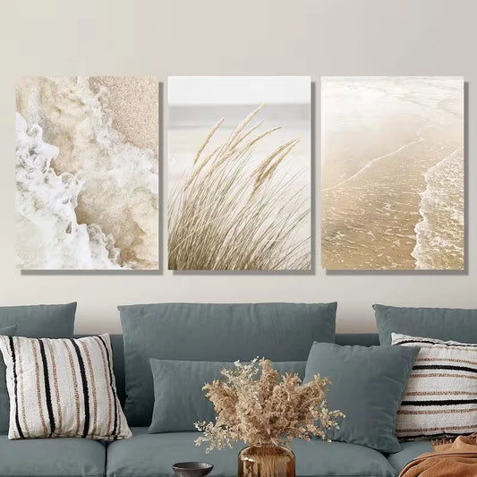 3pcs Beach Coast Art, Seaside Plant Metal Print Ready to Hang Art