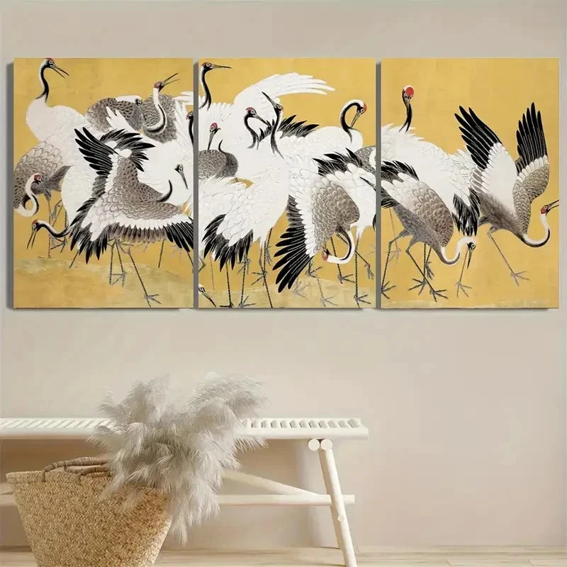 3pcs Japanese flock of cranes Wall Art Set Canvas Framed 60x90cm - High Quality Print 100% Australian Made Wall Canvas Ready to Hang - Bella Home Decor