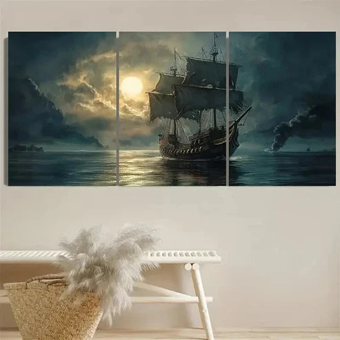 3pcs Rustic Pirate Ship Wall Art Set Canvas Unframed - High Quality Print 100% Australian Made Wall Canvas - Bella Home Decor