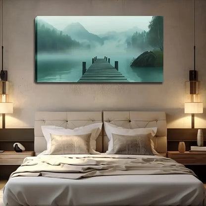 Serene Lake Scene Misty Wall Art Canvas Office Home Room Framed 120x60cm - Bella Home Decor