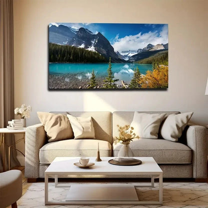 Serene Mountain Lake Wall Art Canvas Office Home Room Framed 120x60cm