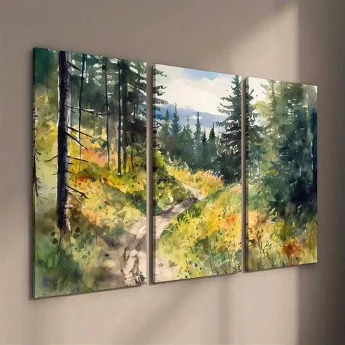 3pcs Vibrant Mountain Path & Sunlit Trees Wall Art Set Canvas Unframed - High Quality Print 100% Australian Made Wall Canvas
