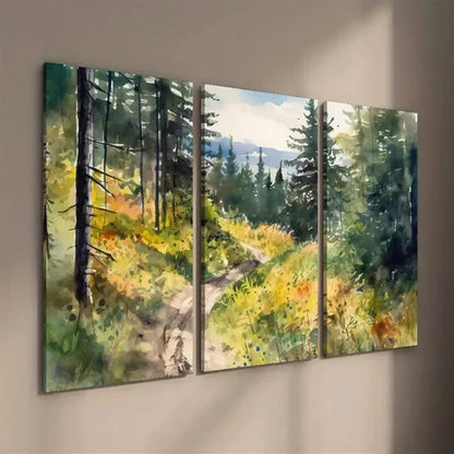 3pcs Vibrant Mountain Path & Sunlit Trees Wall Art Set Canvas Unframed - High Quality Print 100% Australian Made Wall Canvas