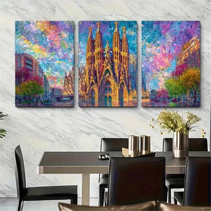 3pcs Sagrada Familia Cathedral & Gothic Perfect Wall Art Set Canvas Framed 50x70cm - High Quality Print 100% Australian Made Wall Canvas Ready to Hang
