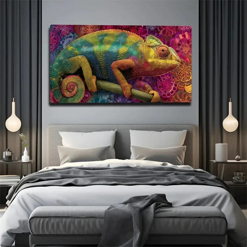 Decoration Colorful Chameleons Wall Art Canvas Office Home Room Framed 120x60cm