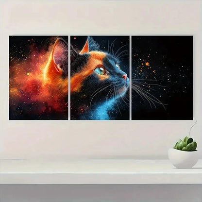 3pcs Vibrant Calico Cat A Wall Art Set Canvas Framed 60x90cm - High Quality Print 100% Australian Made Wall Canvas Ready to Hang
