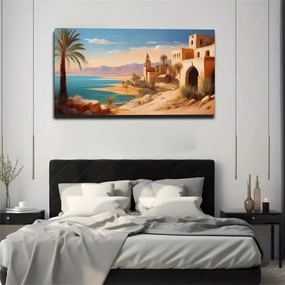 Historic Earth Houses & Lakes Wall Art Canvas Office Home Room Framed 120x60cm